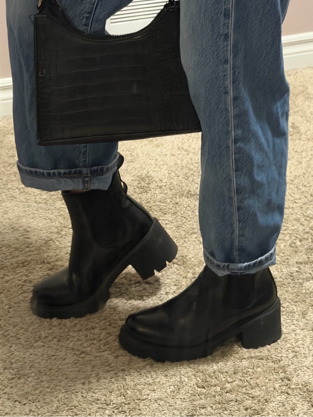 Black Platform Chelsea Combat Boots for Women
